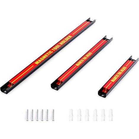 GOPLUS Set de 3 Barre Magnetique, Porte Outils Mural avec Differentes Longueurs 20CM/30CM/60CM, Charge 5KG/7KG/10KG, Aimant Puissant pour Rangement des Outils, pour Garage, Atelier (1/5)