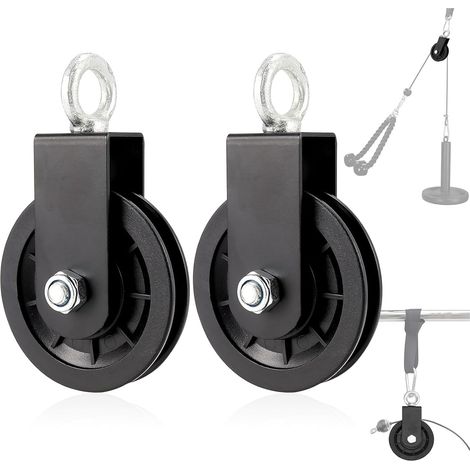 2 poulies Poulie de câble de 90 mm Roue de traction à rotation à 360 degrés pour système de poulie, équipement de bricolage, bloc de levage, échelle de levage, équipement de gymnastique (1/5)