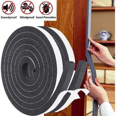 Tira de sellado de espuma - Burlete para puertas - Evita corrientes de aire - Autoadhesiva e impermeable - 2 metros - Negra (1/5)