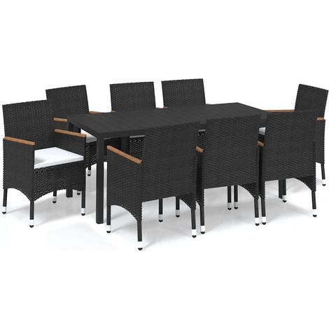 Maison Exclusive - Set Pranzo da Giardino 9 pz con Cuscini in Polyrattan Nero (1/5)