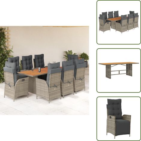 The Living Store 9-tlg. Garten-Essgruppe mit Kissen Grau Poly Rattan - Gartenstuhl (1/5)