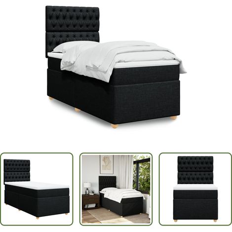 vidaXL Matelas à ressorts ensachés - Sommier à lattes de lit avec matelas Noir 100x200 cm Tissu (1/5)