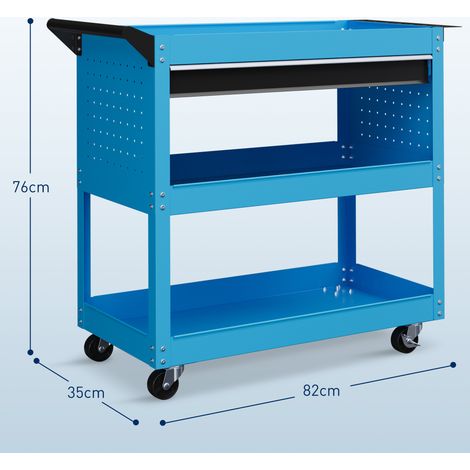 Chariot à outils avec poignée latérale, tiroirs et 3 étagères en acier, 82 x 35 x 76 cm, bleu (1/5)
