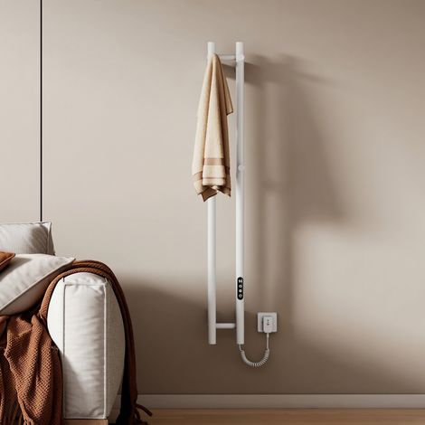 EMKE Sèche-serviettes Électrique Connecté 145W, Radiateur Salle de Bain WiFi Gain de Place, 120x12.4 cm, Blanc (1/5)
