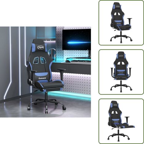 Gaming-Stuhl mit Massage & Fußstütze Schwarz und Blau Stoff - Gaming Stuhl - Gamer Chair - BürostuhI - Ergonomischer Stuhl - Massagesitz