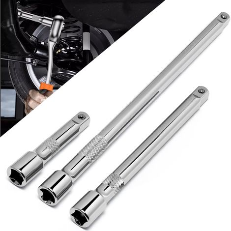 3 Pcs Rallonge Cliquet 3/8", Barre d'Extension à Cliquet 3/8" Longue Manche, Adaptateur Douille Rallonge 75/150/250 mm, Rallonge Clé à Cliquet en Acier au Carbone, pour Réparation de Voiture (1/5)