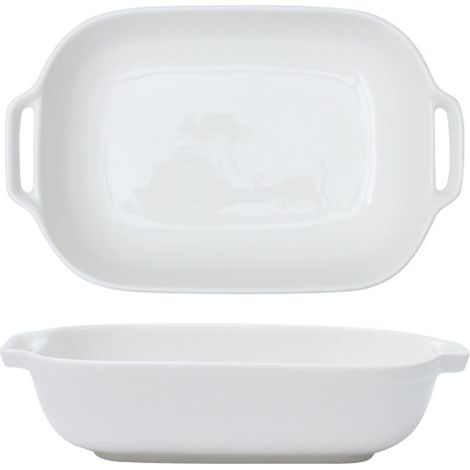 Plat à four rectangulaire en céramique blanche, 20 cm, avec deux anses, pouvant également servir de bol à riz.