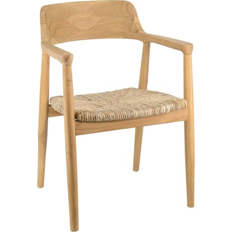 Fauteuil en bois massif naturel et assise en rotin LOUIKA (1/4)