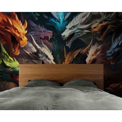 Papier peint Fantaisie – dragons élémentaires - 500 x 270 cm (1/2)