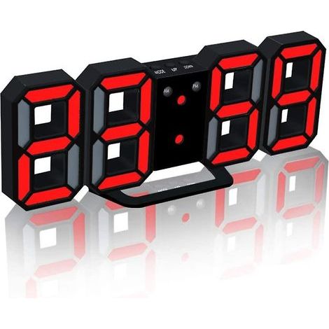 Réveil numérique 3D, horloge murale LED avec 3 niveaux de luminosité réglables, fonction snooze et variateur, facile à lire (1/3)