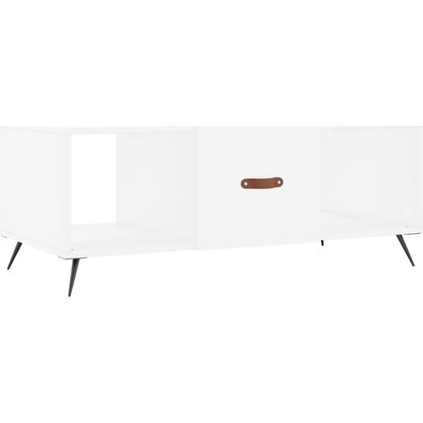 Mesa de centro de salón con 3 compartimentos diseño moderno 102 x 50 x 40 cm madera de ingeniería blanca y hierro DEC037816