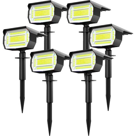 Lot de 6 Spot Solaire Exterieur, 72 LED Lampe Solaire Exterieur Etanche IP65 Lumiere Solaire Exterieur, Réglable avec 3 Modes d'Éclairage Extérieur Solaire pour Jardin Cour Allée Chemin, Blanc Froid (1/5)