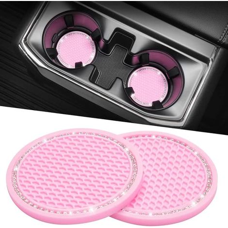 Support de gobelet pour voiture, dessous de verre, 6,8 cm, insert universel pour porte-gobelet de voiture avec strass en cristal, 2 pièces de dessous de gobelet antidérapants pour voiture, rose (1/4)