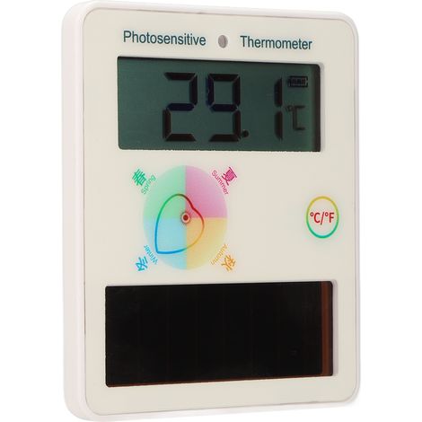 Thermomètre Solaire LCD pour Intérieur et Extérieur, Double Unité de Température, Grand Écran à Large Angle (1/5)