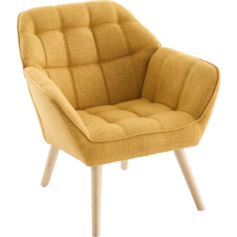 Relaxsessel gepolstert Leinen Akzent Wanne Stuhl mit Holz Beinen, Freizeit Single Sofa Stuhl für Wohnzimmer/Schlafzimmer, Gelb, Wahson