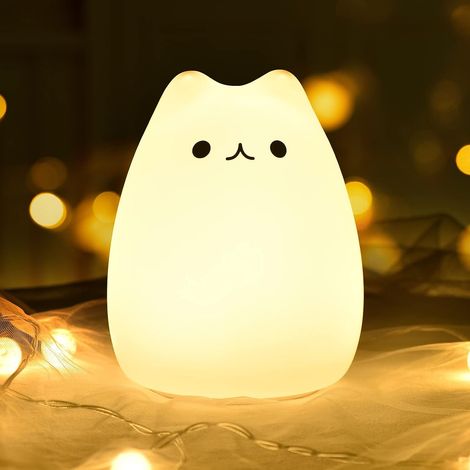 Simpatica luce notturna a forma di gattino, regalo per ragazze, adolescenti, neonati e bambini, camera da letto. Adorabile luce notturna natalizia in silicone. (1/5)