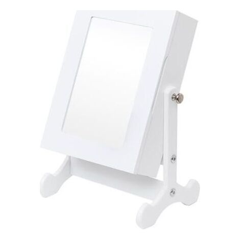 Petite Armoire à Bijoux avec Miroir, Organisateur de Bijoux Blanc pour Comptoir avec Support (1/4)