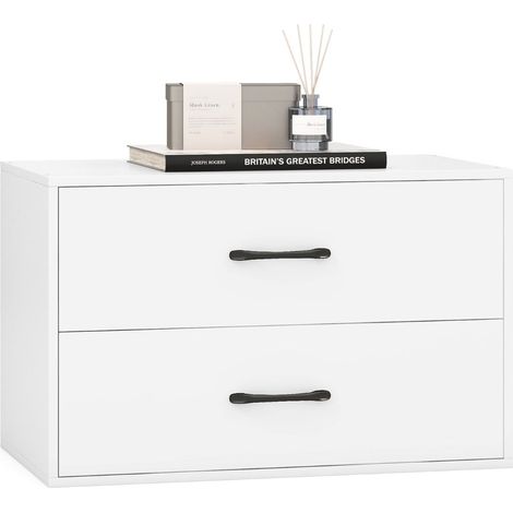 Meuble de rangement empilable 60 x 34 x 38 cm pratique avec 2 tiroirs moderne pour salon blanc