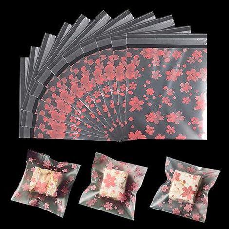200 sachets en cellophane transparents autocollants (5,5 × 5,5 cm) pour biscuits, bonbons, bijoux, savons, cartes et desserts. (1/5)