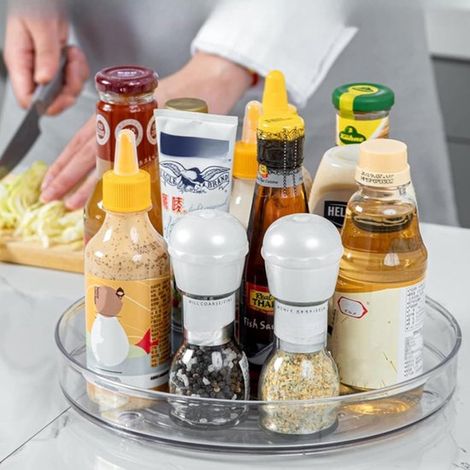 Plateau tournant de rangement - Ensemble de cuisine - Organisateur de cuisine - Organisateur de plan de travail - Étagère rotative à 360° - Plateau tournant de rangement - Plastique transparent (1/5)