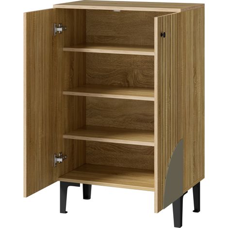 Zapatero moderno con puertas 60 x 32 x 94 cm, acabado color madera y patas de PVC negro, HOMVRA (1/5)