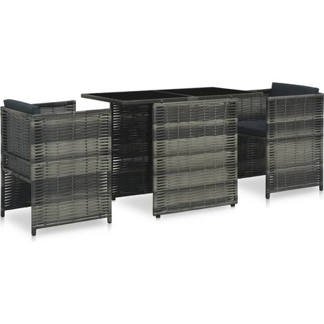 3-tlg. Bistro-Set mit Auflagen Poly Rattan Grau