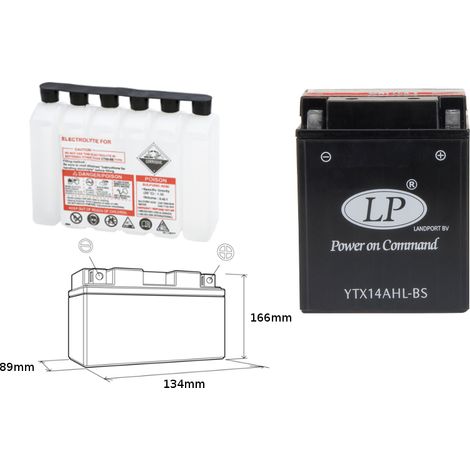 Batteria LANDPORT YTX14AHL-BS 12V 12Ah per Moto Guzzi, senza manutenzione.