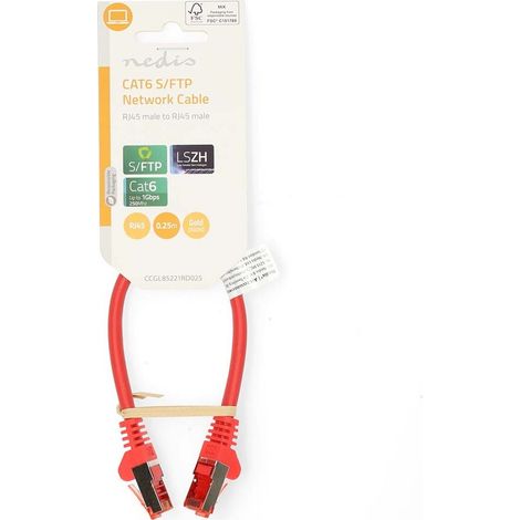 Nedis CAT6-Netzwerkkabel / RJ45 Stecker / RJ45 Stecker / S/FTP / 0.25 m / Rund / LSZH / Red / Label