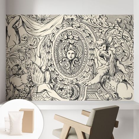 Papier peint intissé mural classique avec imprimé motifs décoratifs design élégant non‑tissé Richesse des ornements 104x70 cm (1/5)