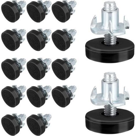 Lot de 16 pieds réglables en hauteur – Filetage M6 – pour meubles robustes (tables, chaises) – avec écrous en T – embouts protecteurs pour sol