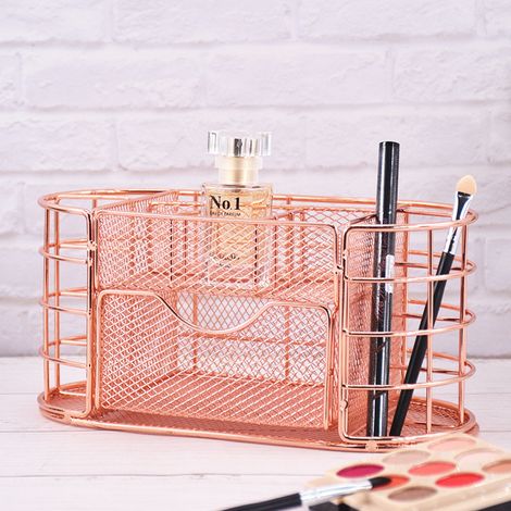 Organiseur de bureau et accessoires, porte-crayons pour bureau, organiseur de fournitures de bureau (or rose) (1/3)