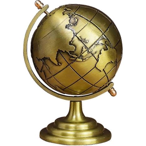 Globe décoratif en laiton à la texture lisse, style vintage, idéal pour un bureau ou une salle d'étude. (1/5)