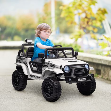 Macchina elettrica per bambini con sospensioni fluide, telecomando, luci a LED, clacson, motori da 12V, realizzata in plastica e metallo, bianca