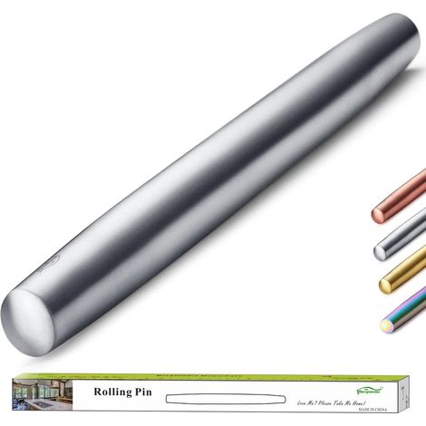 AGE Finition Mate de Rouleau à pâtisserie en Acier Inoxydable pour la Cuisson de pâte à Pizza, Tarte, Biscuit, ustensiles de Cuisine Essentiels Idées Cadeaux Gor Bakers. (1/5)