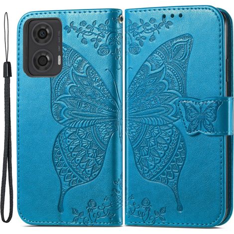 Custodia a libro per Motorola Moto G24 / G24 Power / G04, Farfalla, Blu (1/5)