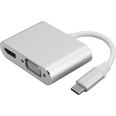 Dock USB-C vers VGA HDMI DVI DisplayPort Ethernet 4K - Hub Adaptateur Universel (Argent) (1/5)