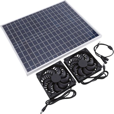 Kit de double ventilateur d'extraction solaire 22 W (12 V) pour poulailler, niche pour chien, serre, abri de jardin ou camping-car. (1/5)
