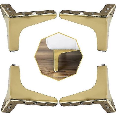 Pieds de table en métal (lot de pièces), pieds de rechange triangulaires dorés pour meubles, 10 cm de haut, adaptés aux canapés, chaises, armoires, tables basses. (1/5)