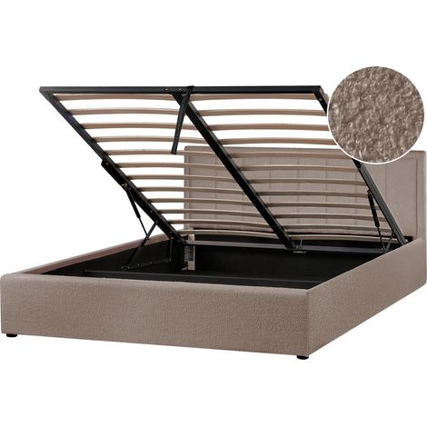 Cama con almacenaje elevable tapizada de bouclé gris pardo 160 x 200 cm Montlaur (1/5)