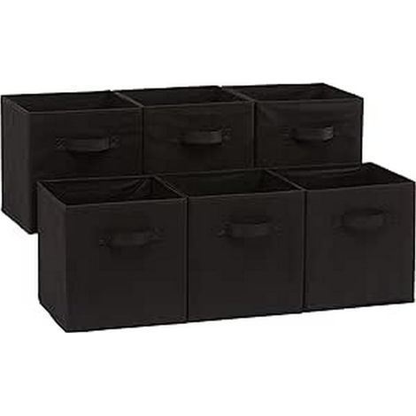 Lot de 6 cubes de rangement pliables en tissu avec poignées, 26,6 x 26,6 x 27,9 cm, Noir Uni (1/5)
