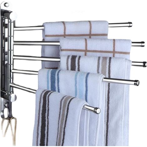 1 Porte-serviettes mural, Acier inoxydable, Rotation 180°, Barres multiples, Salle de bain(Troisième trimestre : Nouveaux produits en septembre) (1/5)