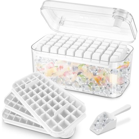 Vassoio per cubetti di ghiaccio con 150 cubetti di ghiaccio, stampo per cubetti di ghiaccio con coperchio, incluso un coperchio e un contenitore, basta premere per rilasciare il ghiaccio, 3 livelli, 1