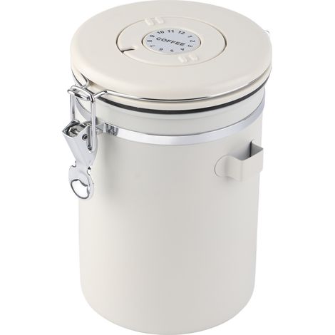Boîte à café hermétique en acier inoxydable 304, 1,8 L, avec cuillère intégrée, blanc crème. (1/5)