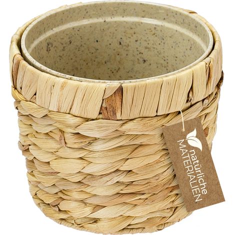 HMF 37280-14CM Innovativer Blumentopf geflochten aus Wasserhyazinthe, mit Pflanztopf aus nachhaltigen Rohstoffen, Rund, 14 cm Durchmesser (1/5)