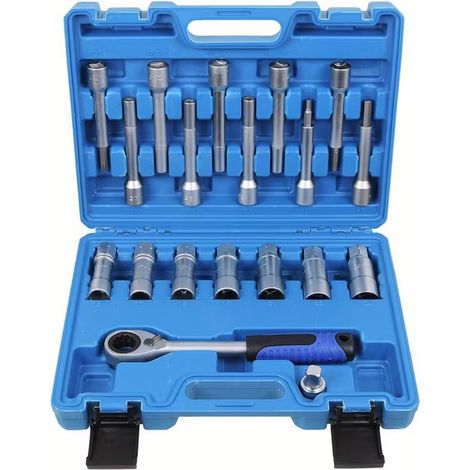 Très bon outil de démontage pour amortisseurs, kit de 19 pièces comprenant douilles pour vis de tour supérieure de suspension, clés pour ressorts hélicoïdaux automobiles, idéal pour la réparation et l (1/4)