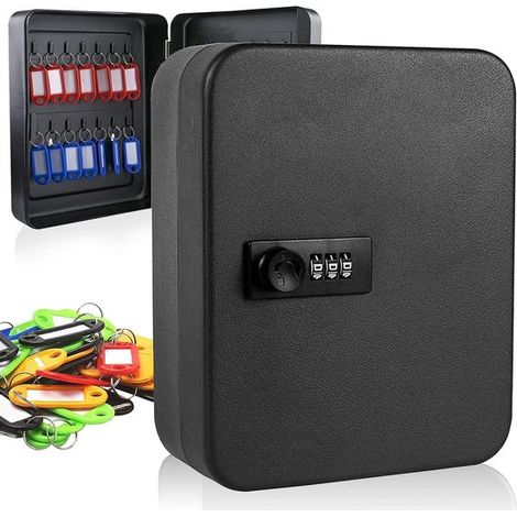 Coffre-fort à clés à combinaison - Armoire à clés murale 28 clés en acier - Coffre-fort à clés extérieur avec code et 20 porte-clés - Sécurité extérieure pour maison, garage (Serrure à combinaison - 2 (1/5)