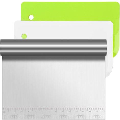 Grattoir à Pâte, 3PCS Grattoir à Pâte en Acier Inoxydable Grattoir à Patisserie avec de Mesure,Grattoir Pâte en Plastique Peut être Utilisé pour Couper la Pâte Et Couper Les Légumes (1/5)
