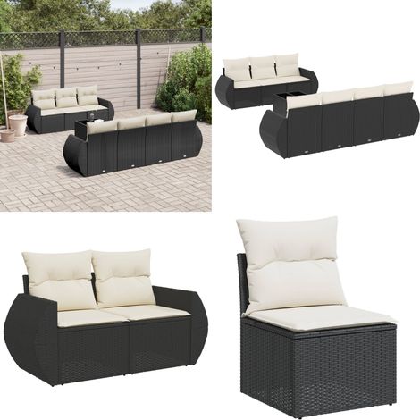 Salon de jardin 8 pcs avec coussins noir résine tressée - Ensemble Salon De Jardin - Meuble De Jardin - Salon De Jardin Design - Mobilier De Jardin Moderne - Set Salon De Jardin - Home & Living (1/5)