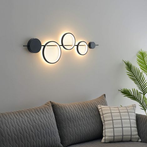 Kosilum – Applique murale LED noire 23W – Éclairage homogène 1m06 – Design graphique moderne – Pour intérieur contemporain