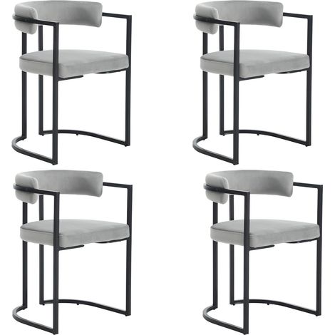 Wahson Lot de 4 Chaises en Velours,Chaise Salle à Manger Moderne avec Accoudoirs Dossier Chaise de Cuisine Pied en Métal, Gris